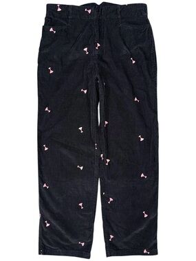 VTG Black Corduroy Martini Pants Pink Embroidered Cocktail Novelty Trouser Sz 10